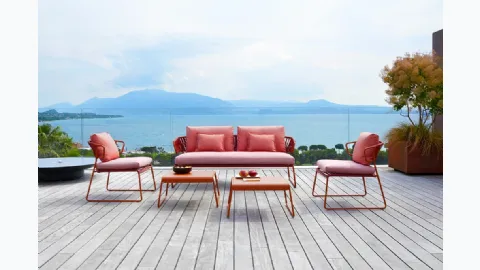 Outdoor furniture with a metal and PVC frame and upholstered fabric seats Lisa Sofa Club by Scab Design.