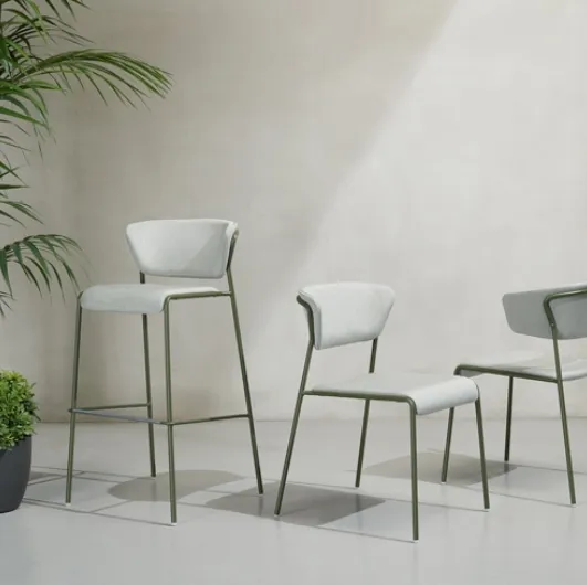 Chair and stool made of outdoor fabric with Lisa Waterproof metal structure by Scab Design.