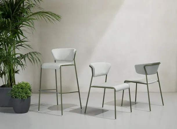 Chair and stool made of outdoor fabric with Lisa Waterproof metal structure by Scab Design.