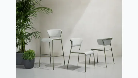 Chair and stool made of outdoor fabric with Lisa Waterproof metal structure by Scab Design.