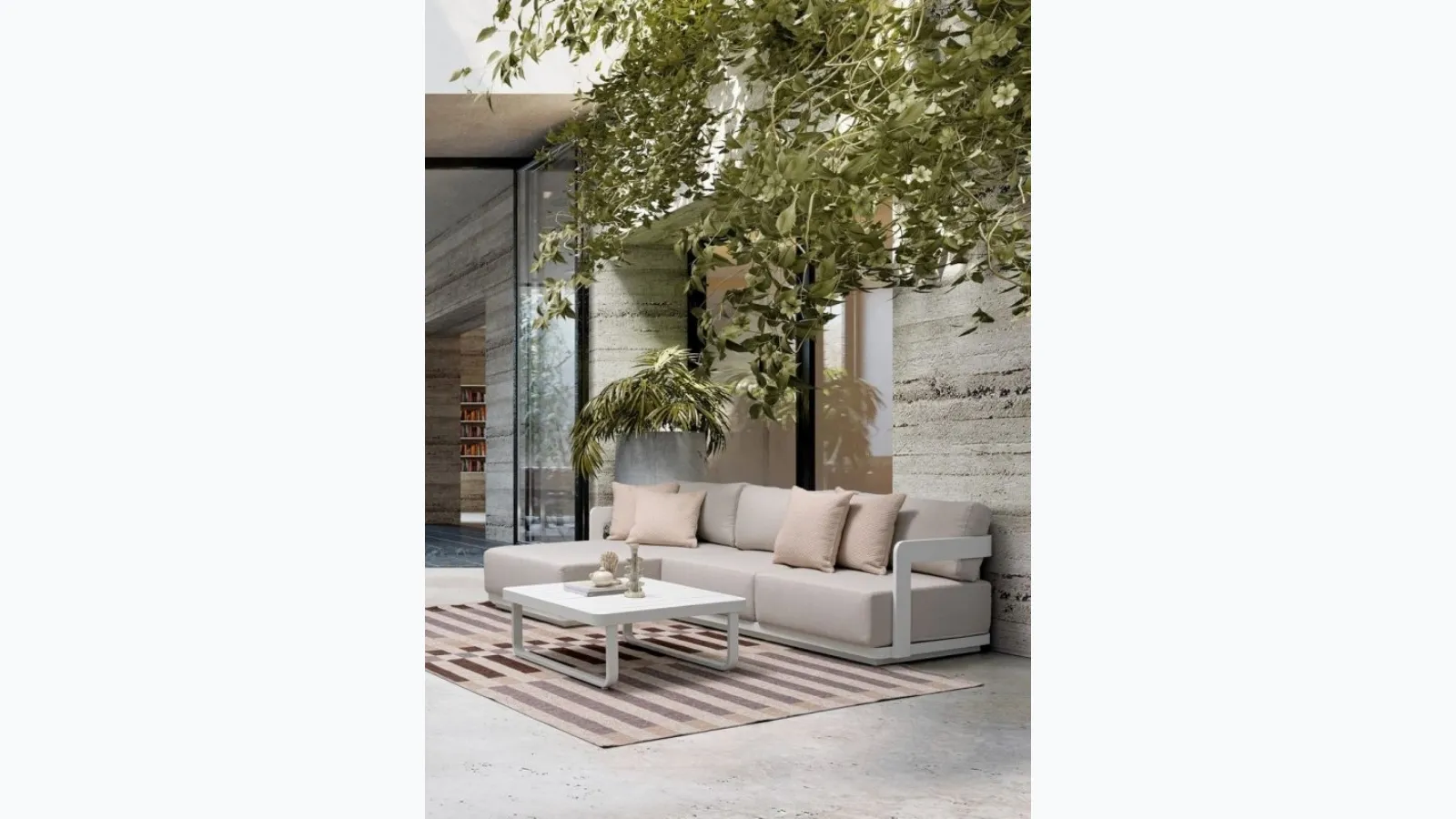 Sofa with peninsula and Mariel coffee table by Bizzotto.