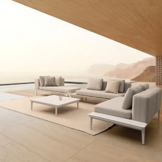 Corner fabric sofa with aluminum coffee table Matrix by Bizzotto.