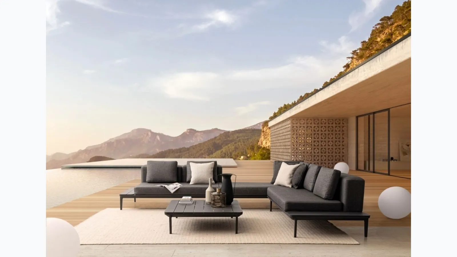 Corner sofa in fabric with aluminum coffee table Matrix by Bizzotto