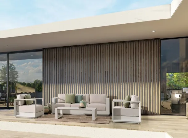 Moses outdoor furniture in aluminum and Bizzotto fabric.