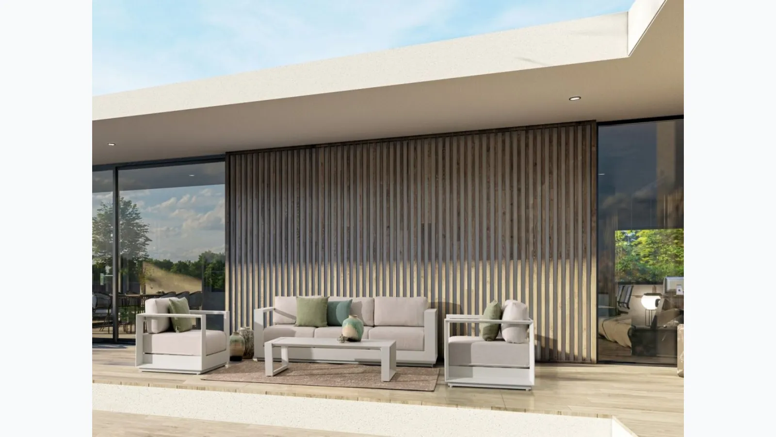 Moses outdoor furniture in aluminum and Bizzotto fabric.