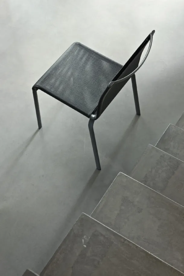 Stackable Net Outdoor garden chair with Texplast upholstery and lacquered steel structure by Bontempi.