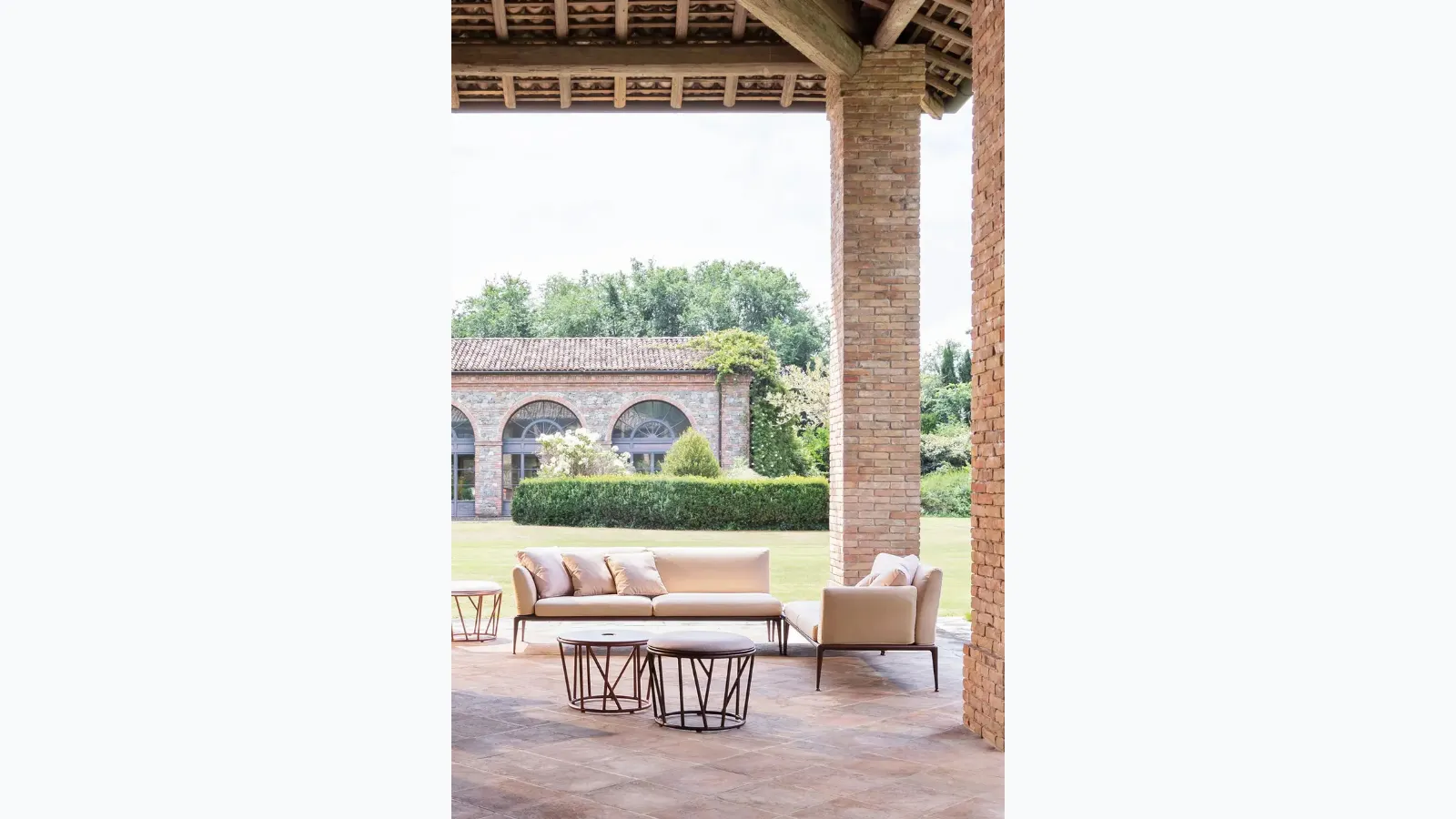 Painted aluminum sofa with Fast's New Joint fabric.