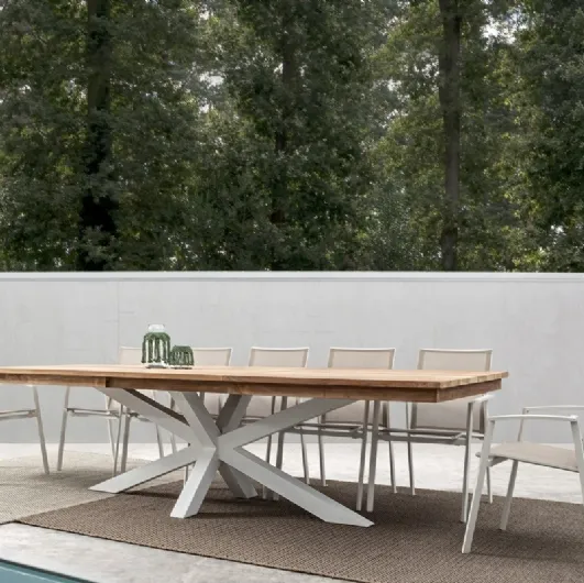 Teak and aluminum Palmdale table by Bizzotto.