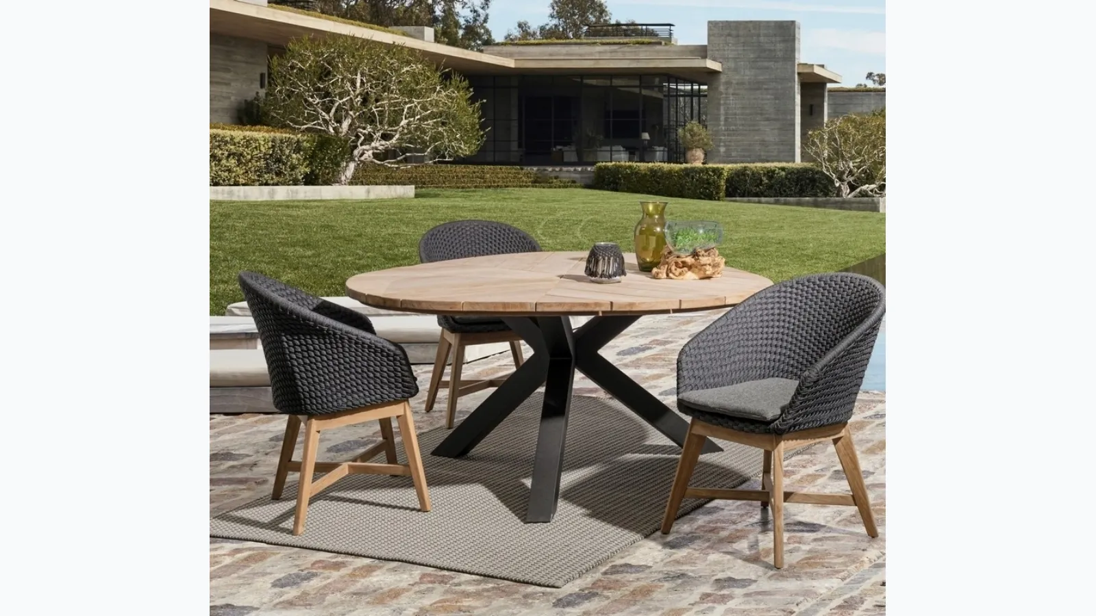Teak and aluminum Palmdale table by Bizzotto.