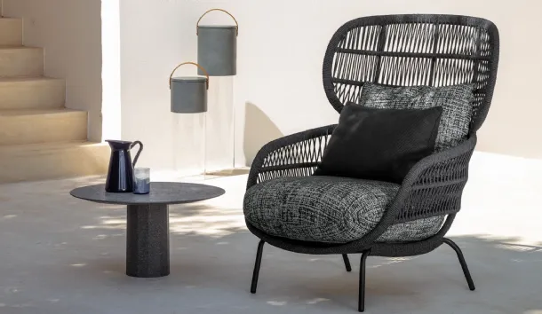 Berger Panama armchair in rope and aluminum by Talenti.