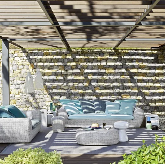 Outdoor furniture Panda made with aluminum frame and synthetic polyethylene fiber weave by Gervasoni.