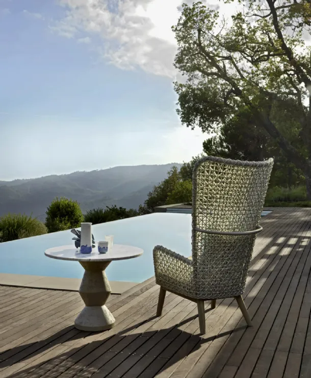 Bergere armchair Panda made with woven synthetic polyethylene fiber by Gervasoni.