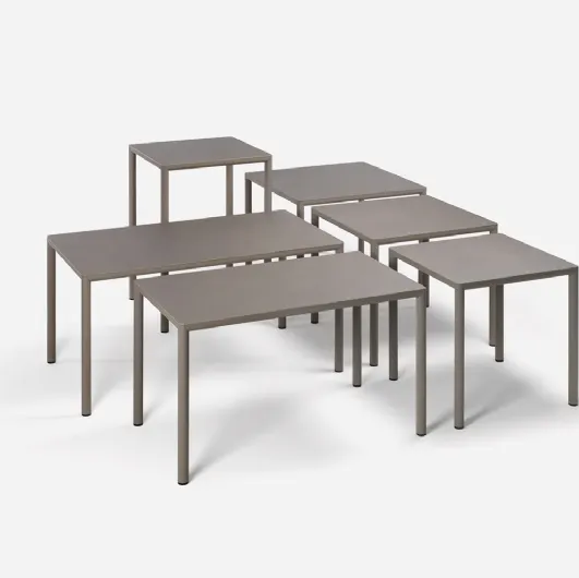 Outdoor Piave tables, available in various sizes in Nardi's HPL.