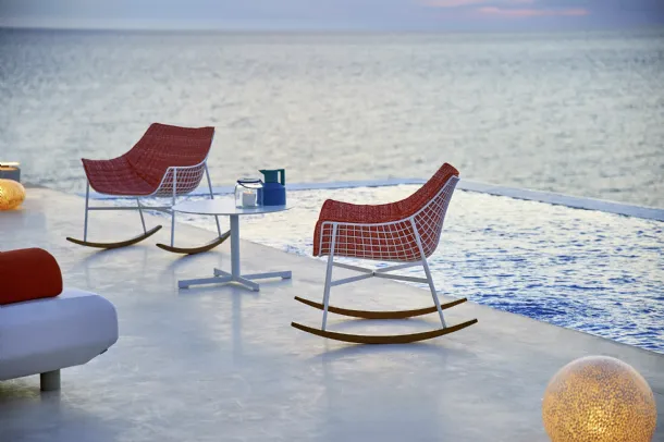 Metal rocking chair with quilted fabric upholstery Summer Set by Varaschin