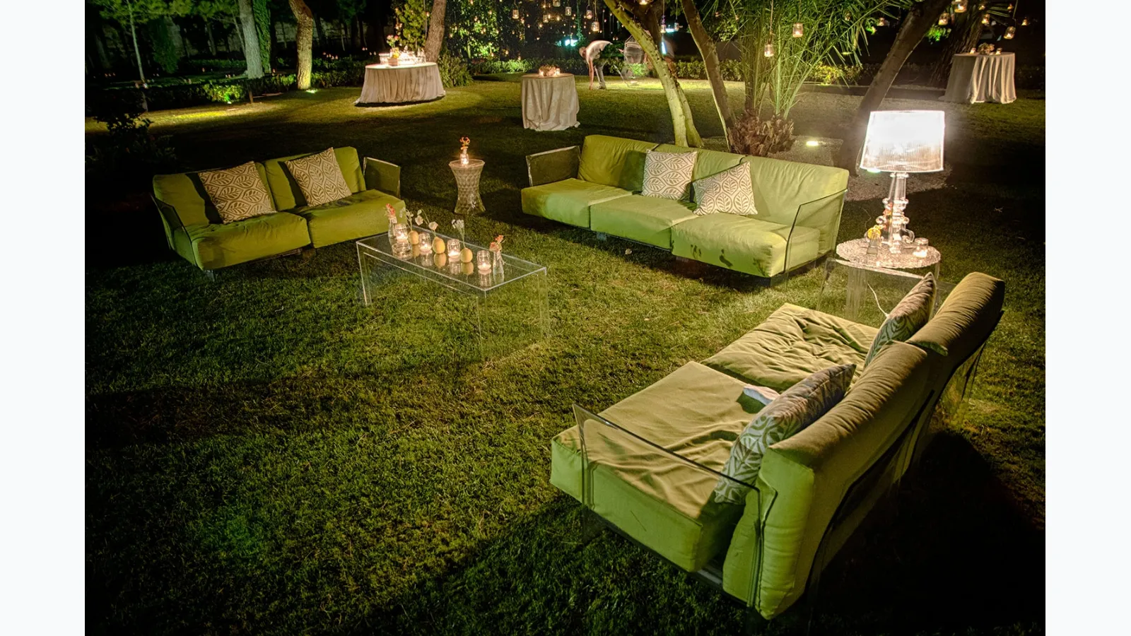 Kartell's Pop Outdoor furniture in transparent finish for outdoor use.