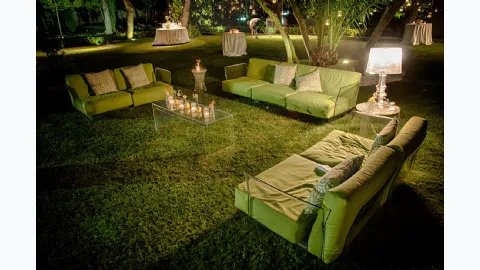 Kartell's Pop Outdoor furniture in transparent finish for outdoor use.