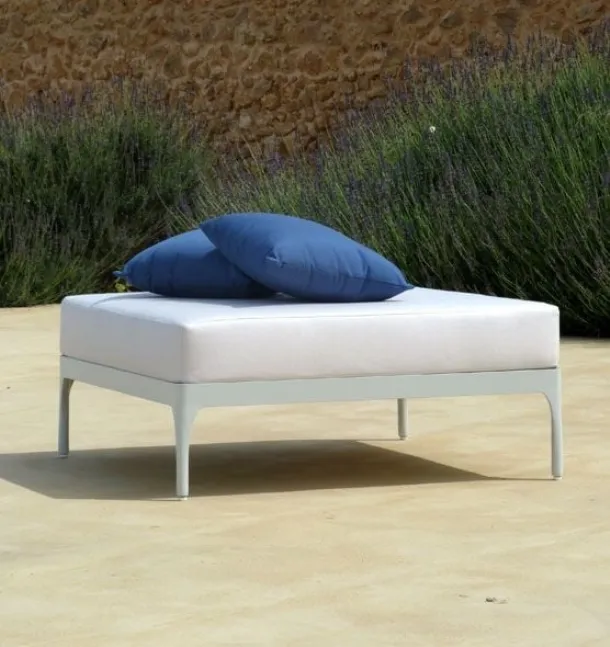 Infinity fabric and aluminum pouf by Ethimo.