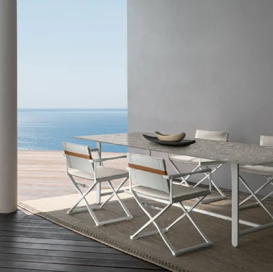 Ceramic table with Riviera fabric chairs by Talenti