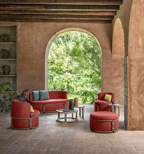 Outdoor lounge Rotin made of Teak and Ethimo fabric.
