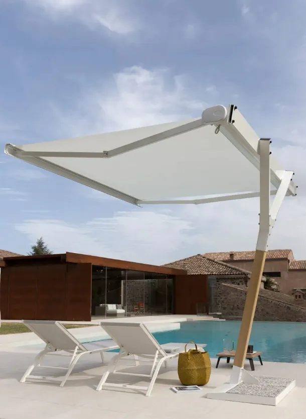 Salento manual umbrella in aluminum and cement with acrylic fabric by Unopiu