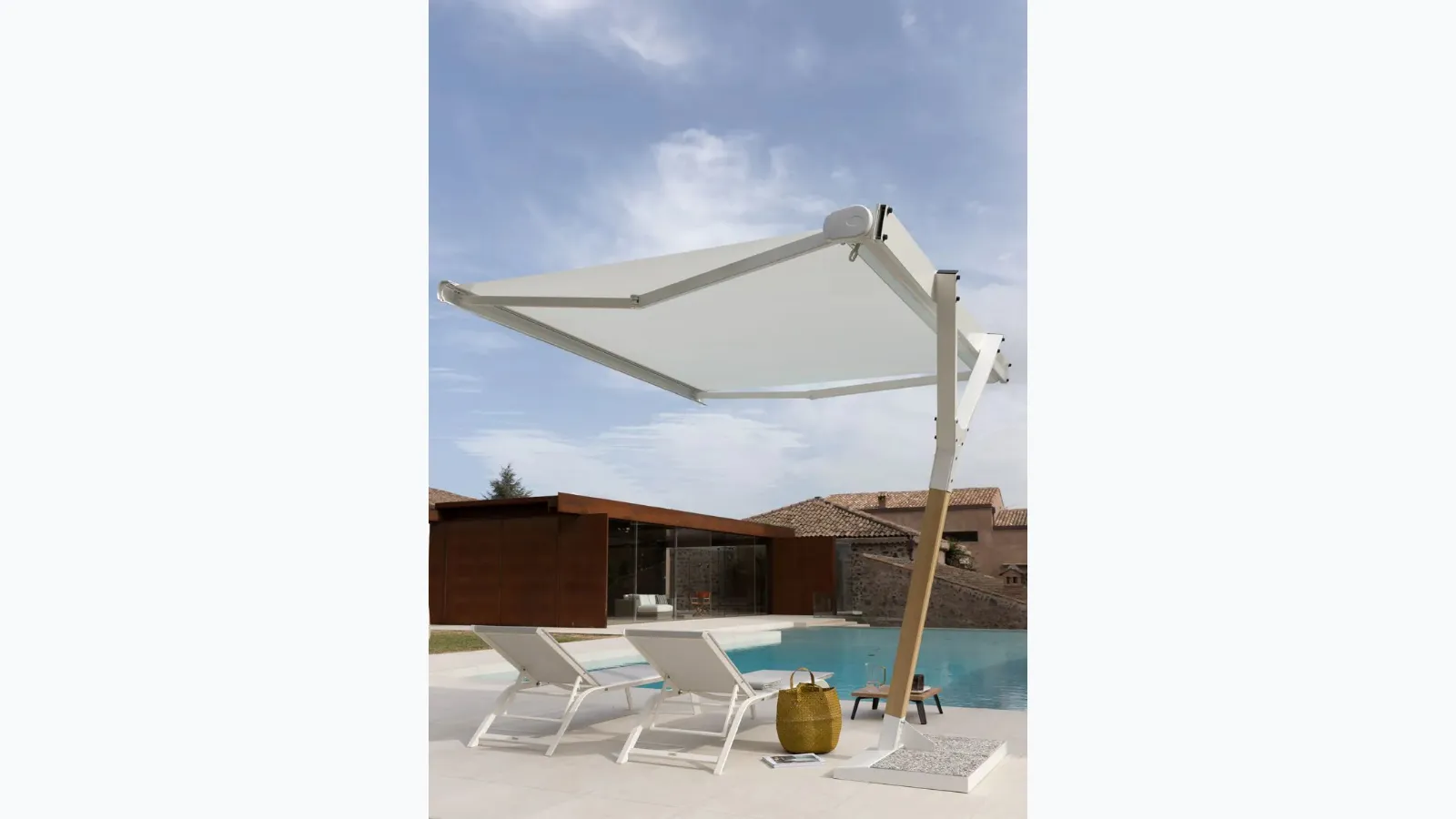 Salento manual umbrella in aluminum and cement with acrylic fabric by Unopiu