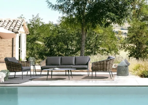 Maribela Lounge Set in Aluminum and Synthetic Fiber Weave by Bizzotto