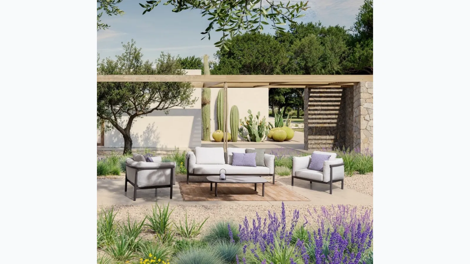Theodore living room set in aluminum and water-repellent fabric by Bizzotto