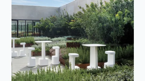 Serif stool and table by Pedrali