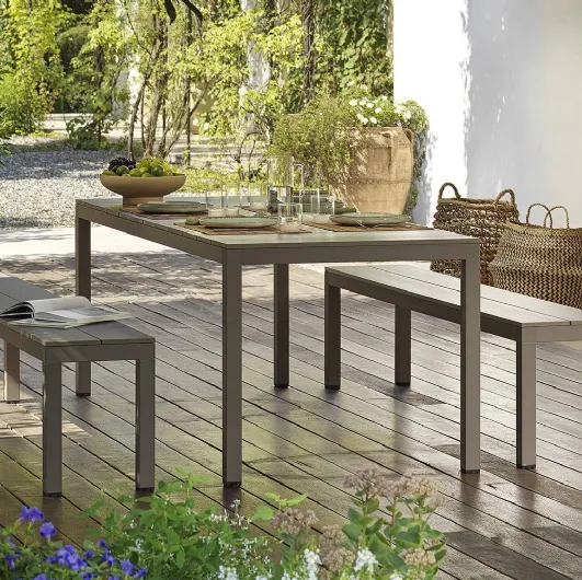 Outdoor set with table and benches in painted aluminum Rio Bench Alu by Nardi.
