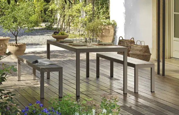 Outdoor set with table and benches in painted aluminum Rio Bench Alu by Nardi.