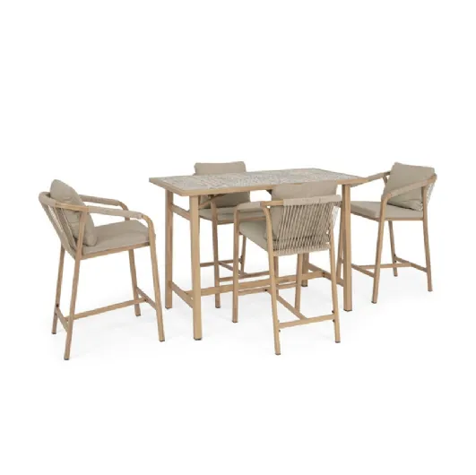Kalimera Table and Stools Set in Wood-Effect Aluminum by Bizzotto