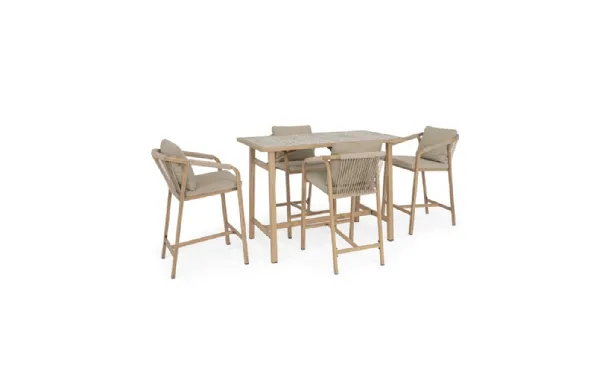 Kalimera Table and Stools Set in Wood-Effect Aluminum by Bizzotto