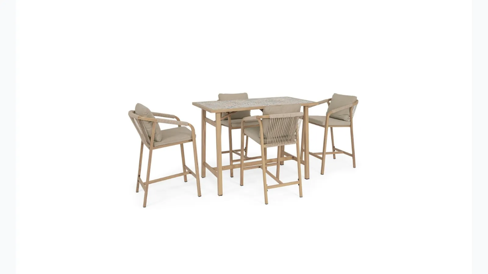 Kalimera Table and Stools Set in Wood-Effect Aluminum by Bizzotto