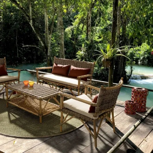 Outdoor furniture in natural fibers and padded fabric Tarifa by Bizzotto