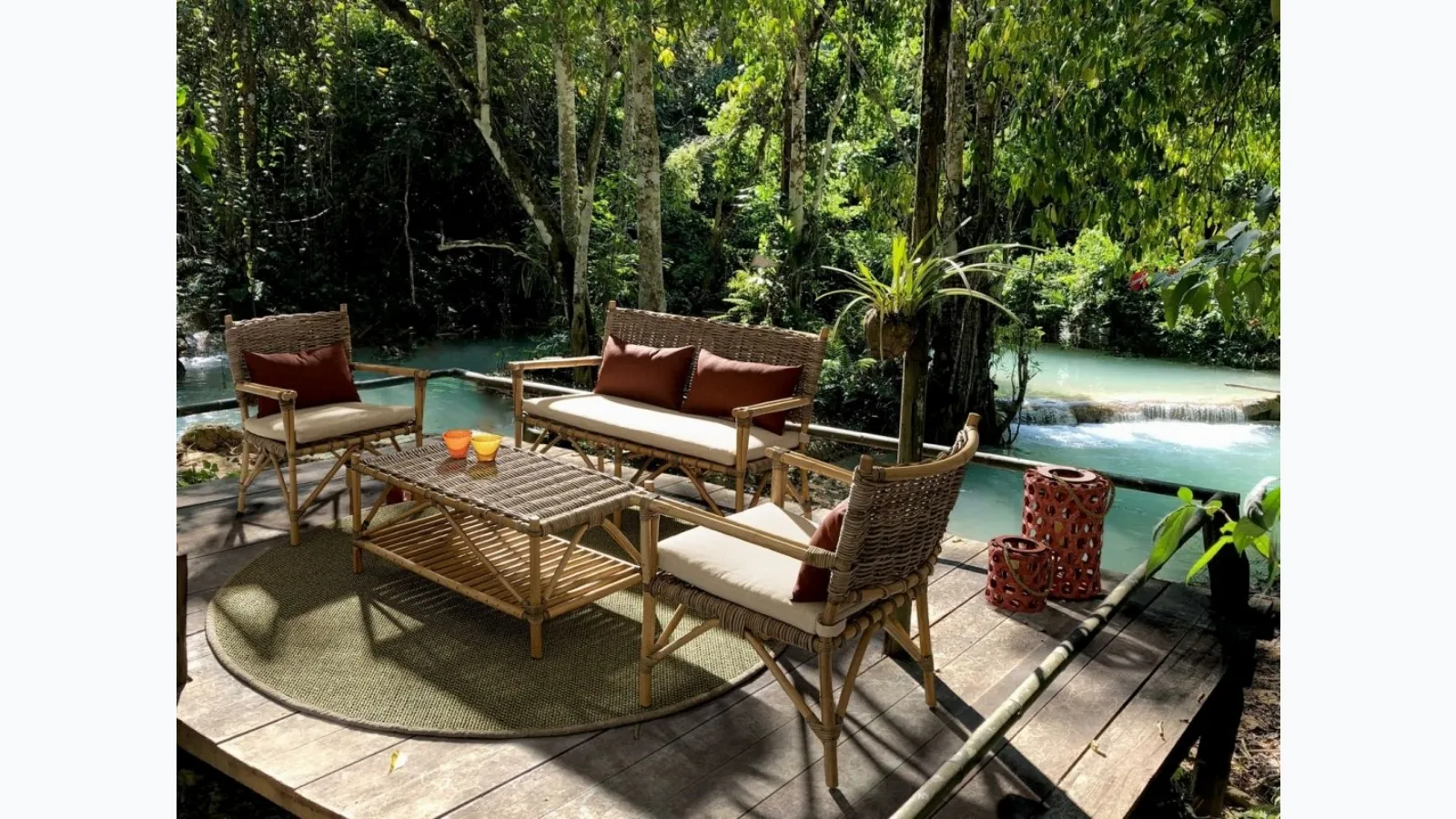 Outdoor furniture in natural fibers and padded fabric Tarifa by Bizzotto