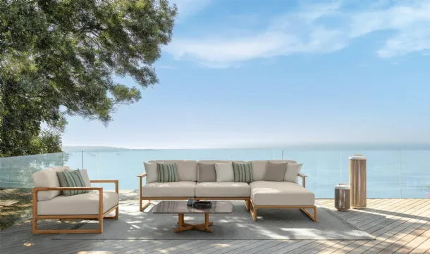 Outdoor furniture Thea in fabric and Talenti wood.