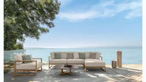 Outdoor furniture Thea in fabric and Talenti wood.