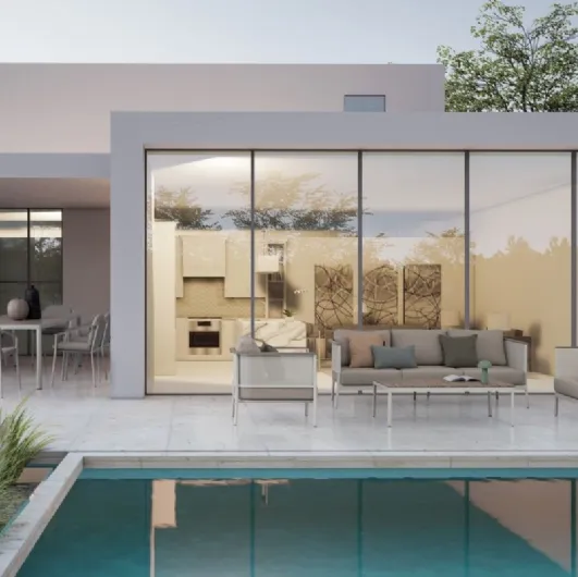 Ulises outdoor furniture in aluminum and Bizzotto fabric.