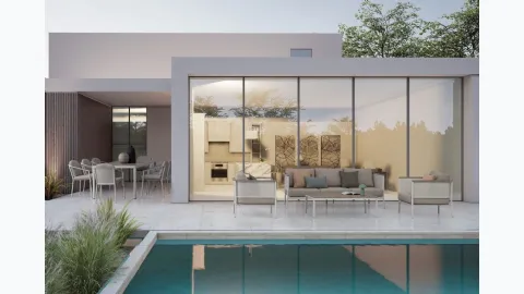 Ulises outdoor furniture in aluminum and Bizzotto fabric.