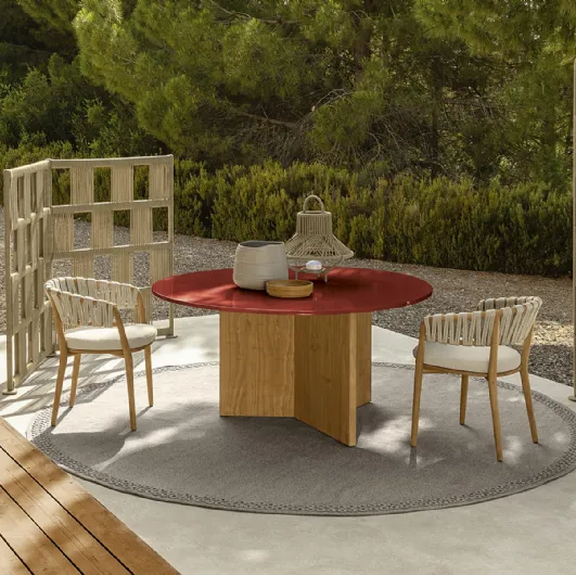 Round table in glazed lava stone and wood Venice by Talenti.