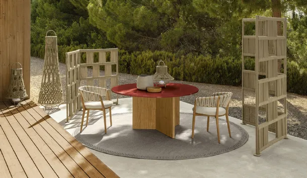 Round table in glazed lava stone and wood Venice by Talenti.