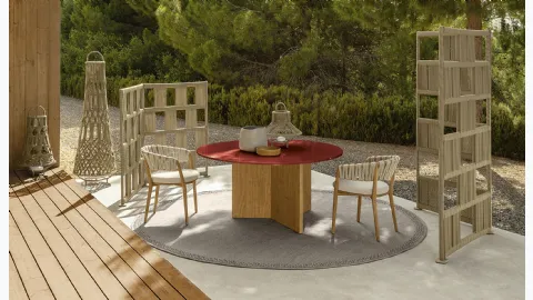 Round table in glazed lava stone and wood Venice by Talenti.