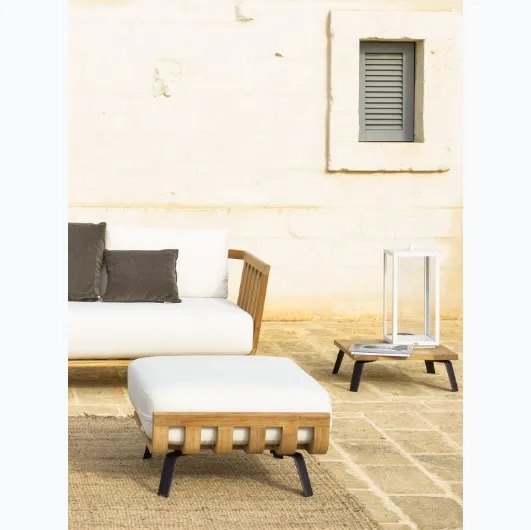 Pouf Welcome in teak and upholstered fabric by Unopiu