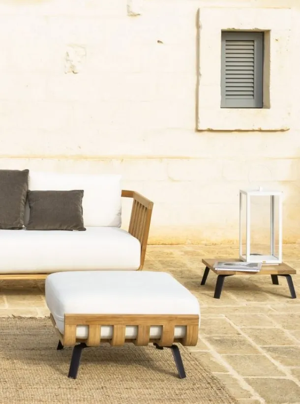 Pouf Welcome in teak and upholstered fabric by Unopiu