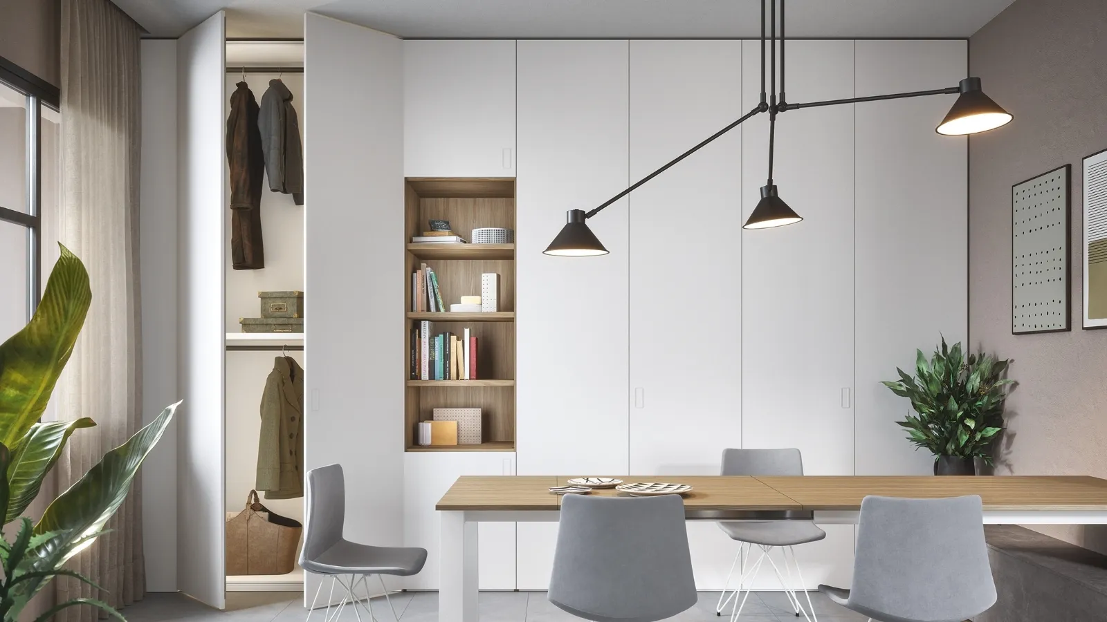 Wardrobe with hinged doors 05B in White Cinquanta3 melamine.