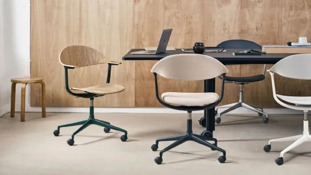 Mynt operational chair made of fabric, wood, or plastic by Vitra.