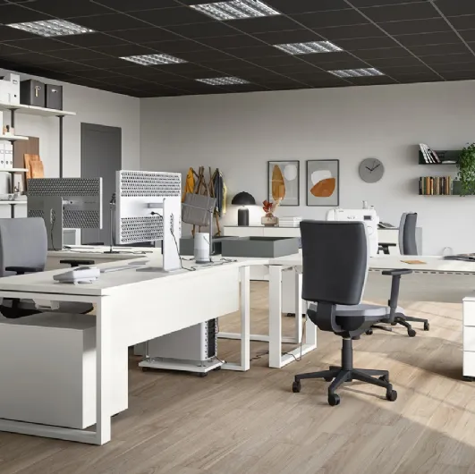 Operational Desk 04D in white melamine by Cinquanta3