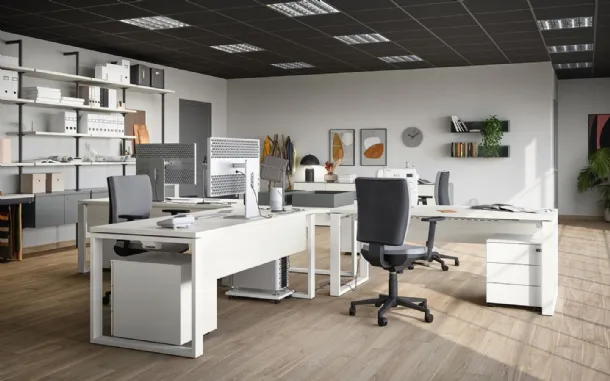 Operational Desk 04D in white melamine by Cinquanta3