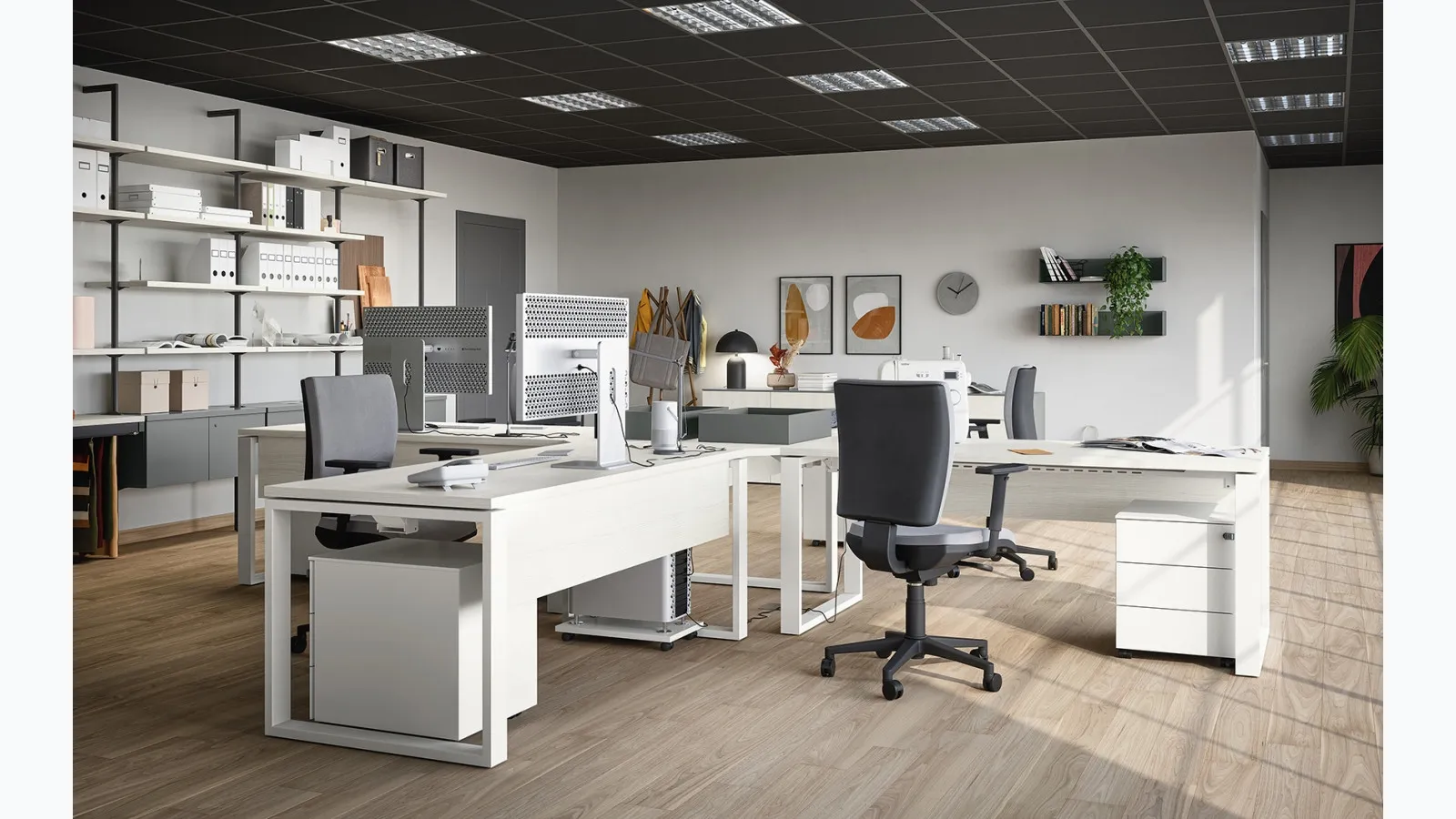 Operational Desk 04D in white melamine by Cinquanta3