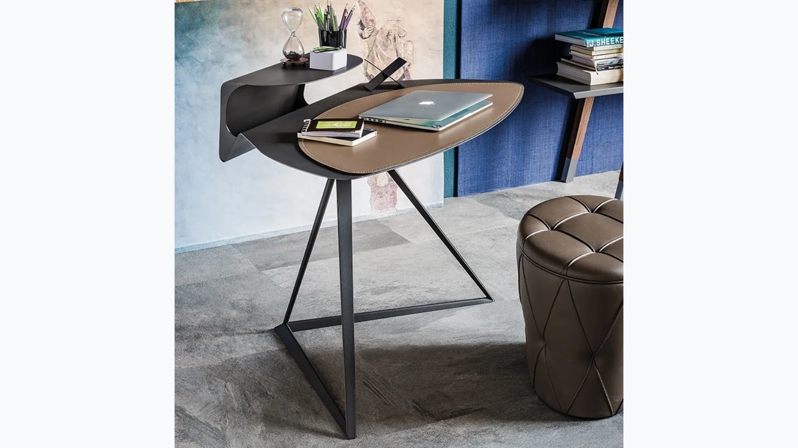 Operational steel and leather Storm desk by Cattelan Italia.